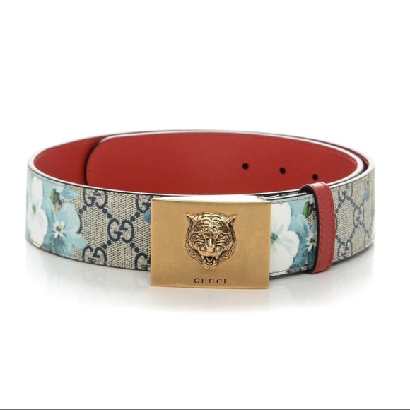Gucci Accessories - Gucci Belt Blooms Tiger Plaque Buckle Blue Multicolor 90/36